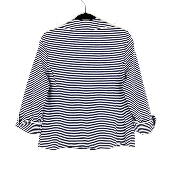 Erin London Stripe Blazer Jacket Prep Academia Business Nautical Blue White LG - Picture 2 of 7